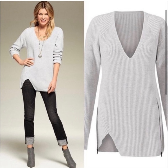 Cabi Sweaters - Cabi Deep V Ribbed Knit Pullover Cable Chunky Sweater Cloud Gray Grey 3531 Sz M